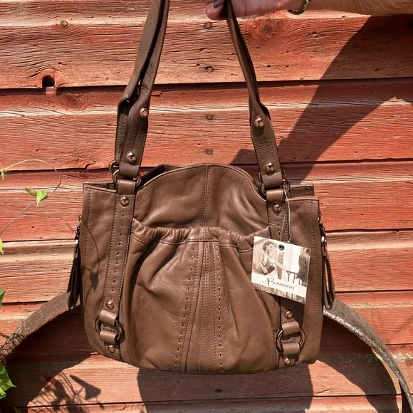 NWT B. Makowsky Bohemian Brown Leather & Rose Gold Hardware Shoulder Bag Boho - Picture 2 of 13